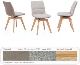 6x Stuhl Pippa Varianten Drehgestell Polsterstuhl Massivholzstuhl Eiche natur geölt, Kombi DN schlamm/ taupe