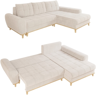 Ecksofa Scandi-Stil Schlafcouch Stauraum Ottomane RE Bouclé Chenille in Beige