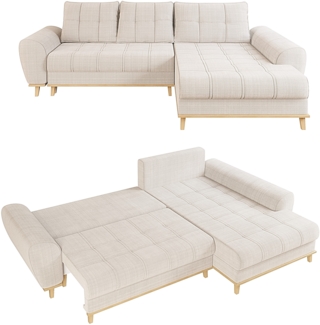 Ecksofa Scandi-Stil Schlafcouch Stauraum Ottomane RE Bouclé Chenille in Beige