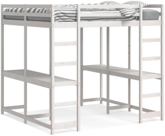 vidaXL Hochbett mit Schreibtisch & Leiter Weiß 140x200 cm Kiefernholz 3284237