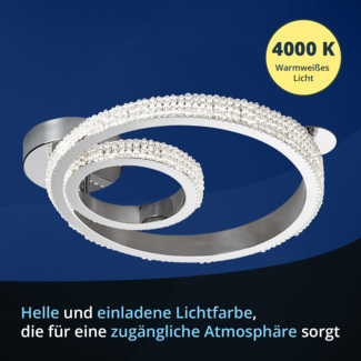 KHG LED-Kristall-Deckenleuchte, Lampenshirm aus Kristallglas, Basis aus Metall, Farbtemperatur 4.000 K, 1.550 lm Lichtleistung, 24 W Gesamtleistung, ideal für Wohnzimmer, Schlafzimmer, Küche und Büro