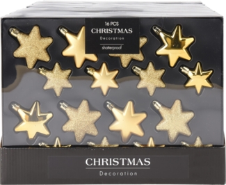 16tlg Weihnachtskugel Christbaumkugeln Baumkugel Set Sterne Gold