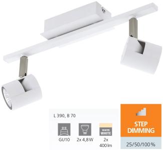 Eglo 97507 LED VERGIANO Alu, Stahl weiß, nickel-matt L:39cm B:7cm GU10 2X4,8W 3-Stufen dimmbar