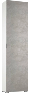 Dmora Mehrzweckschrank 1 Tür Abuela, linearer Schrank mit 1 Tür und 7 Regalen, Säule für Eingang oder Badezimmer, modernes Schuhregal, 100 % Made in Italy, 50 x 30 x 182 cm, Zement und Weiß