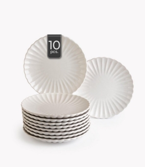 HIT Trading Dessertteller GROOVES, Ø 19,5 cm, Creme, Steingut, (10 St), Spülmaschinengeeignet