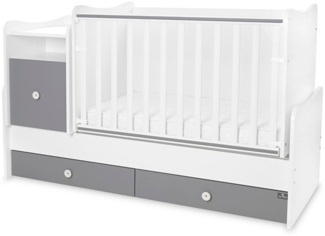 Lorelli Babybett Trend Plus 70x160 cm Schreibtisch Kinderbett Schubladen Kommode weiß dunkelgrau