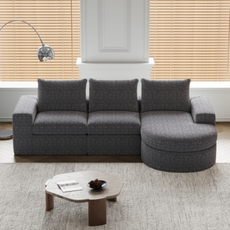 Sofa, Chenille-Sofa mit gebogenen Elementen und Liegestuhl, modulares Schaumstoff-Kompressionssofa ohne Gestell und Montage, Chenille, Grau