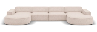 Micadoni Panorama-Sofa Jodie 6-Sitzer runde Recamiere Chenille Haga Beige