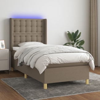 vidaXL Boxspringbett mit Matratze & LED Taupe 90x200 cm Stoff 3139169