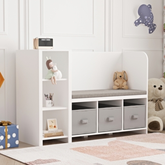 Kinderregal mit Sitzbank Høylandet 76x112x40 cm Weiß/Grau [en. casa]