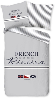 PURE luxury collection Wendebettwäsche French, Microfaser, 2 teilig, Mikrofaser, Pflegeleicht, Reißverschluss, Wendeoptik, Maritim, Grau