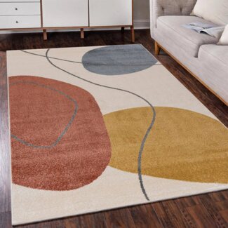 Mazovia Designteppich Modern Teppich Kurzflor Wohnzimmerteppich Japandi Scandi Beige Creme, 80 x 150 cm, Fußbodenheizung, Allergiker geeignet, Farbecht, Pflegeleicht