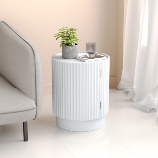 Beistelltisch Rill mit Tür 49xØ40cm Weiß [en. casa]