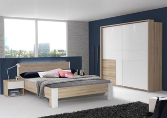 Schlafzimmer Set komplett Kleiderschrank Bett 160x200cm 4-teilig Bianco Eiche weiß
