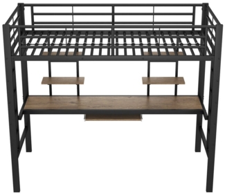 REDOM Bett Eisenbett, Bettgestell Metallbett, Hochbett mit Schreibtisch (Für Kinder, Jugendliche und Erwachsene, 90x200cm), Matratze nicht enthalten