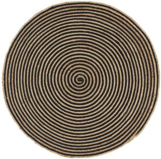 vidaXL Teppich Handgefertigt Jute mit Spiralen-Design Schwarz 150 cm 133721