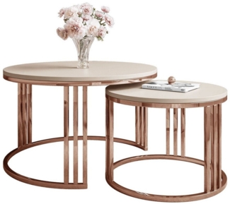 Lookway Couchtisch LORI 2in1 Couchtisch-Set in dem mattes Design mit Kupfergestell (2er Set), Durchmesser: ⌀70 cm und ⌀50 cm