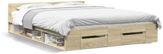 vidaXL Bettgestell mit Schubladen Sonoma-Eiche 140x190cm Holzwerkstoff 3280764
