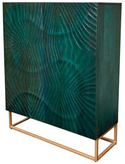 riess-ambiente Highboard SCORPION 120cm türkis/gold - Hochschrank aus Mango-Massivholz (Einzelartikel, 1 St), Metall-Gestell · 3D Schnitzereien · 2 Türen · 6 Fächer · Wohnzimmer