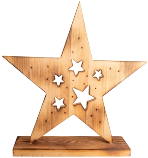 LED Adventsstern, Holz, Pinie, Timer, Batterie, H 49 cm