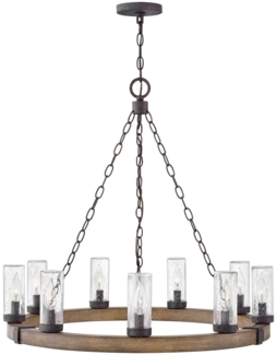 Elstead Lighting Sawyer Pendelleuchte 9-flammig Sequoia-Holzoptik Rost-Eisen-Akzenten