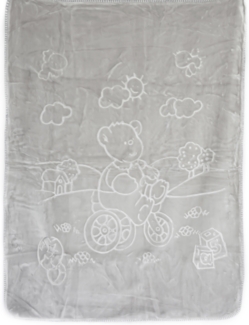 Kuschelige Babydecke 107x137 cm aus 100% Polyester Decke mit Bären und Blumen Grau