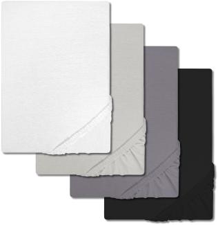 Sparpaket 4 Farben CloudComfort Basic Spannbettlaken Jersey-Stretch weiß/silbergrau/dunkelgrau/schwarz 180 x 190 - 200 x 200 cm (4 Stück)