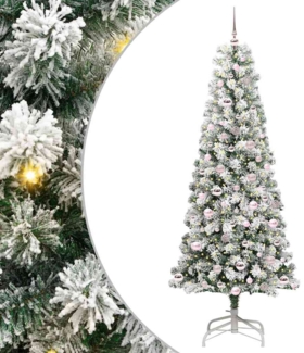 vidaXL Künstlicher klappbarer Weihnachtsbaum Grün und Weiß 210 cm 3395606