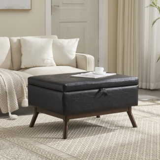 LVHOM Couchtisch 80x59x45cm, Multifunktional mit Stauraum im Mid-Century-Stil, Rundfuß, als Couchtisch, Hocker oder Aufbewahrungslösung/Sitzbank nutzbar, PU-Leder