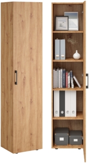 Bellamio 'Apol' Mehrzweckschrank schmal, Eichenoptik, 176x33x40 cm, Aktenschrank mit 5 Ablagefächern, Tür beidseitig montierbar