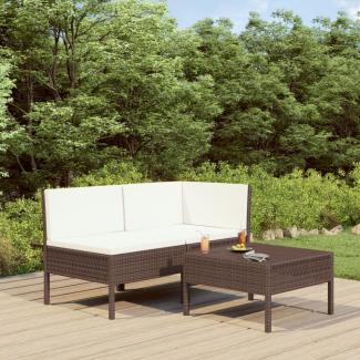 vidaXL 3-tlg. Garten-Lounge-Set mit Auflagen Poly Rattan Braun 310185