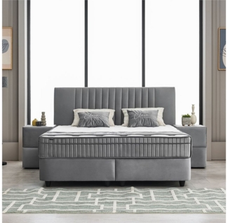 abc bedding Boxspringbett Komfortbett CLARA in Grau Samt-Stoff (Bett mit Topper, 3-St, inkl. Matratze und Topper), Voll-orthopädisches Schlafsystem inklusive Bettkasten