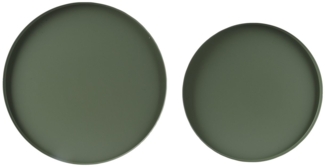 Kaemingk Dekotablett, Dekoratives Tablett rund 30-35cm Metall matt 2er Set - Grün