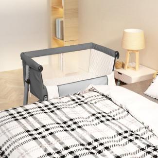 vidaXL Babybett mit Matratze Dunkelgrau Leinenstoff