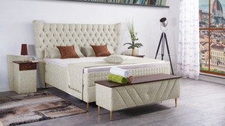 Meisterbetten Boxspringbett Quin 180x220 in MS-Nature, Matratzenbezug Optiflex, Ergoflex-Topper