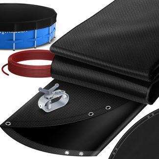 KESSER® Solar Poolabdeckung Pool Abdeckplane | Poolplane aus 200g/m² PE Material Inkl. Stahlseil + Seilspanner mit ösen Solarplane Abdeckung UV-resistente Sommer & Winter Schwarz, Rund 305 cm