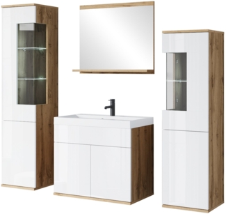 INOSIGN Badmöbel-Set Kenia, (Set, 5-St), Modernes Badmöbel-Set mit viel Stauraum und Glaseinsatz