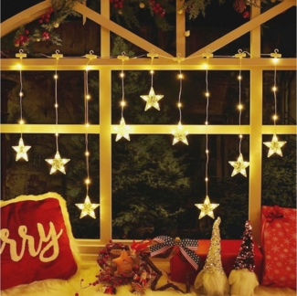 Elegear Lichterkette 114/150 cm Weihnachtsdeko Fenster Warmweiß & Bunt, Haken Timer 8 Modi, LED Fensterbilder für Innen/Außen/Fenster Weihanchten Deko