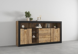 INOSIGN Highboard Tudor, Breite 220 cm Aufbewahrungsschrank 2 Schiebetüren/3 Schubkästen, Hochschrank, Kommode Landhausstil viel Stauraum, Böden verstellbar