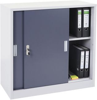 Aktenschrank Boston HWC-F41, Stahlschrank Büroschrank, mit abschließbaren Schiebetüren 90x90x45cm ~ anthrazit