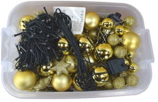 Christbaumschmuck-Set 100tlg. mit LED-Lichterkette & Box, Rot Gold oder Silber gold