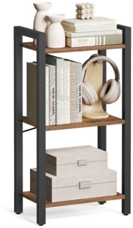 VASAGLE Regal, Bücherregal, Standregal, DVD-Regal, mit 3 Ebenen, Büroregal, offene Ablagen, für Büro, Wohnzimmer, Schlafzimmer, Küche, 24 x 40 x 76,4 cm, vintagebraun-tintenschwarz