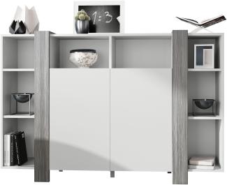 Vladon Highboard Ida, Anrichte mit 12 Fächern, Korpus in Weiß matt, Blenden in Avola-Anthrazit (149 x 101 x 34 cm)
