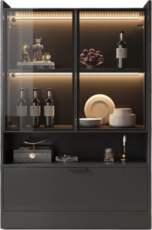 MODFU Vitrine mit LED-Beleuchtung, 16 Farben (Glasvitrine, Standvitrine, Hochschrank, 1-St, 3 Türen) mit Glastüren und Klapptür