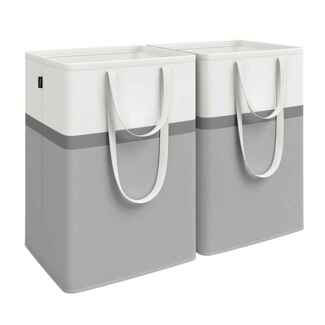 SONGMICS Wäschekorb 2er Set, 110 L Wäschesammler faltbar, mit kurzen und langen Griffen, leicht zu tragen und zu reinigen, freistehend, für Schlafzimmer Badezimmer, taubengrau LCBDE210G02