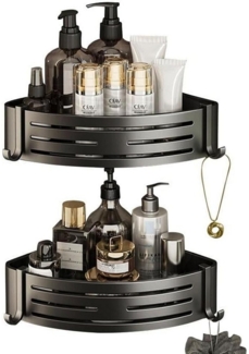 SURFOU Badregal Ecke Duschablage Ohne Bohren 2-Stück Duschregal Badezimmer Organizer, mit 4 Klebeflächen und 4 Haken 2-tlg, Rostfreier Edelstahl, für Bäder Küchen Duschgel (Grau & Schwarz)