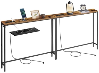 VASAGLE Konsolentisch, Flurtisch, schmales Design, 15 x 100 x 80 cm, mit Ladestation, Haken, 2 Set