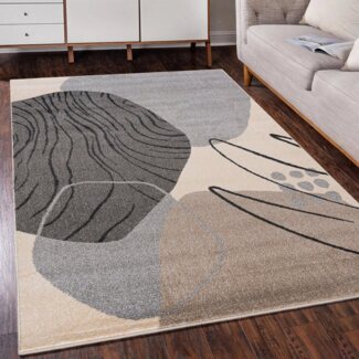 Mazovia Designteppich Modern Teppich Kurzflor Wohnzimmerteppich Japandi Scandi Beige Grau, 80 x 150 cm, Fußbodenheizung, Allergiker geeignet, Farbecht, Pflegeleicht