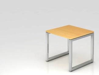 'RS08' Schreibtisch mit eckigem O-Fuß-Gestell, Eiche/ Silber, 65-85 x 80 x 80 cm