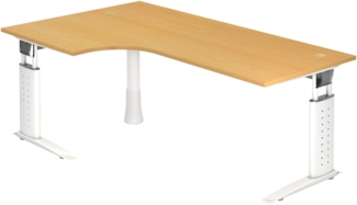 bümö höhenverstellbarer Eckschreibtisch U-Serie 200x120 Buche, Gestell in weiß - Schreibtisch L Form, großer Tisch für's Büro, Computertisch höhenverstellbar, US-82-6-W